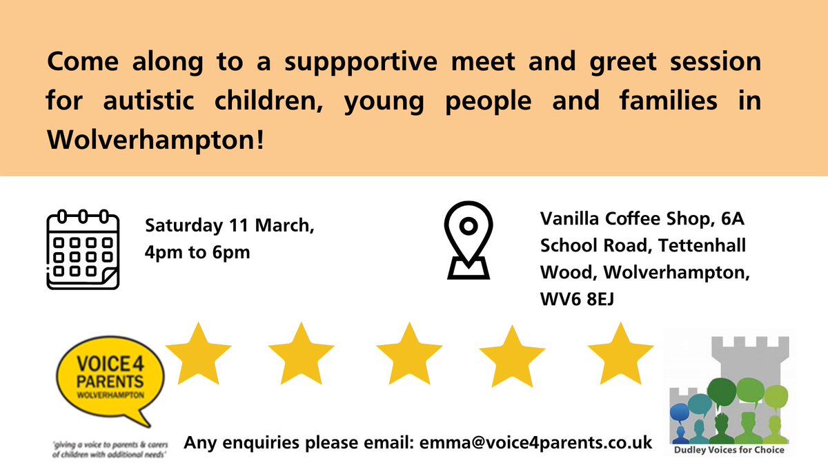 Take time to connect with a meet and greet session for autistic children, young people and families in #Wolverhampton!

Everyone is welcome to the event on 11 March and you can share your views on how to tackle isolation and what would be helpful for your family.

Details here 🔽