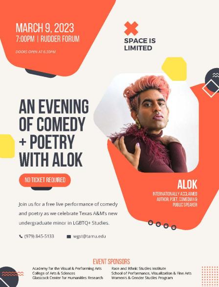 TranscendTAMU's tweet photo. This Thursday Alok is having an evening of comedy and poetry at 7PM! This is a free event at Rudder forum and we encourage everyone to attend!
If you don't want to/can't attend we still have a room available as a study/hang out spot, dm us for location. https://t.co/bJ0nN5ctaf