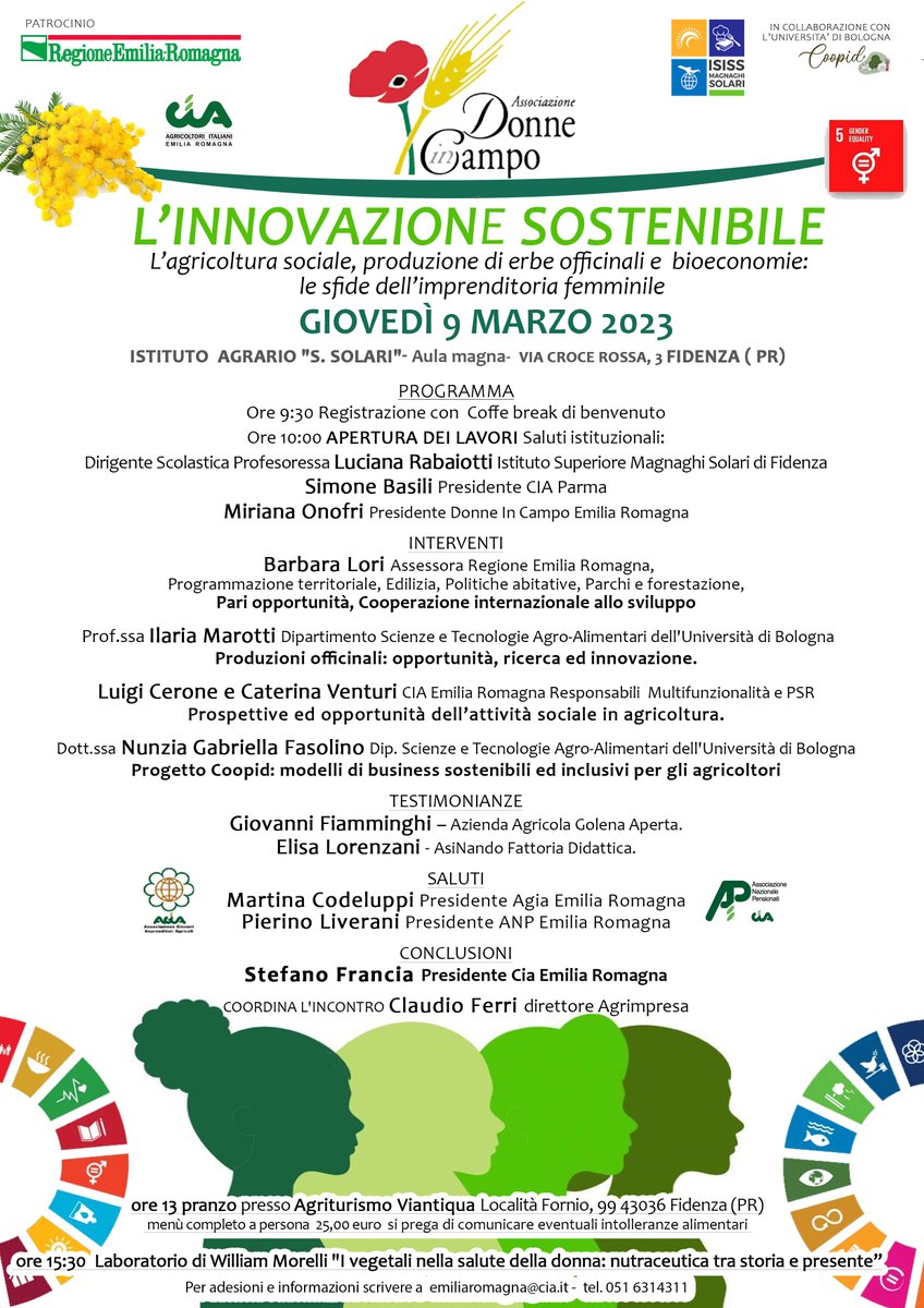 ➡️ #innovazionesostenibile. #agricolturasociale, produzione di #erbeofficinali e #bioeconomie: le sfide dell'imprenditoria femminile. È il titolo del convegno organizzato da #DonneinCampoCiaEmiliaRomagna il 9 marzo all'Istituto S. Solari a Fidenza PR bit.ly/DICdiretta