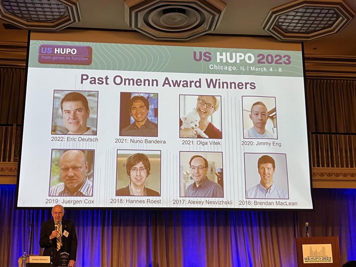 Gil Omenn announcing the Computational Proteomics Award to Bing Zhang at #ushupo23 conference. #proteogenomics #cptac ⁦@USHUPO⁩