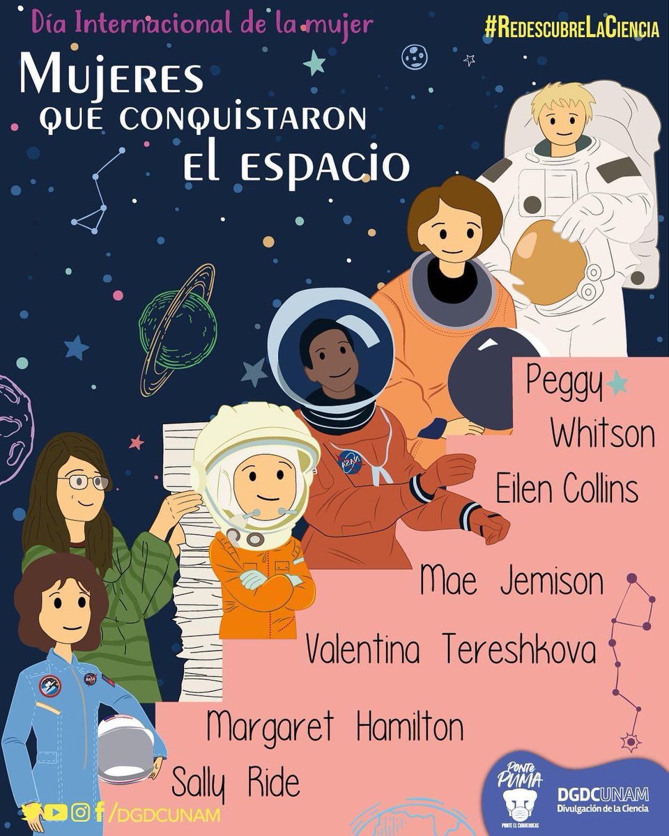 DGDCUNAM's tweet photo. ¡Al infinito, y más allá!🚀

Así como ellas conquistaron el Universo, las mujeres han permeado cada vez más en otros espacios. 

Celebramos y valoramos su trabajo y perseverancia, y alzamos la voz por sus derechos. 

 #8M #DíaInternacionalDeLaMujer https://t.co/wcKMHcfgDQ