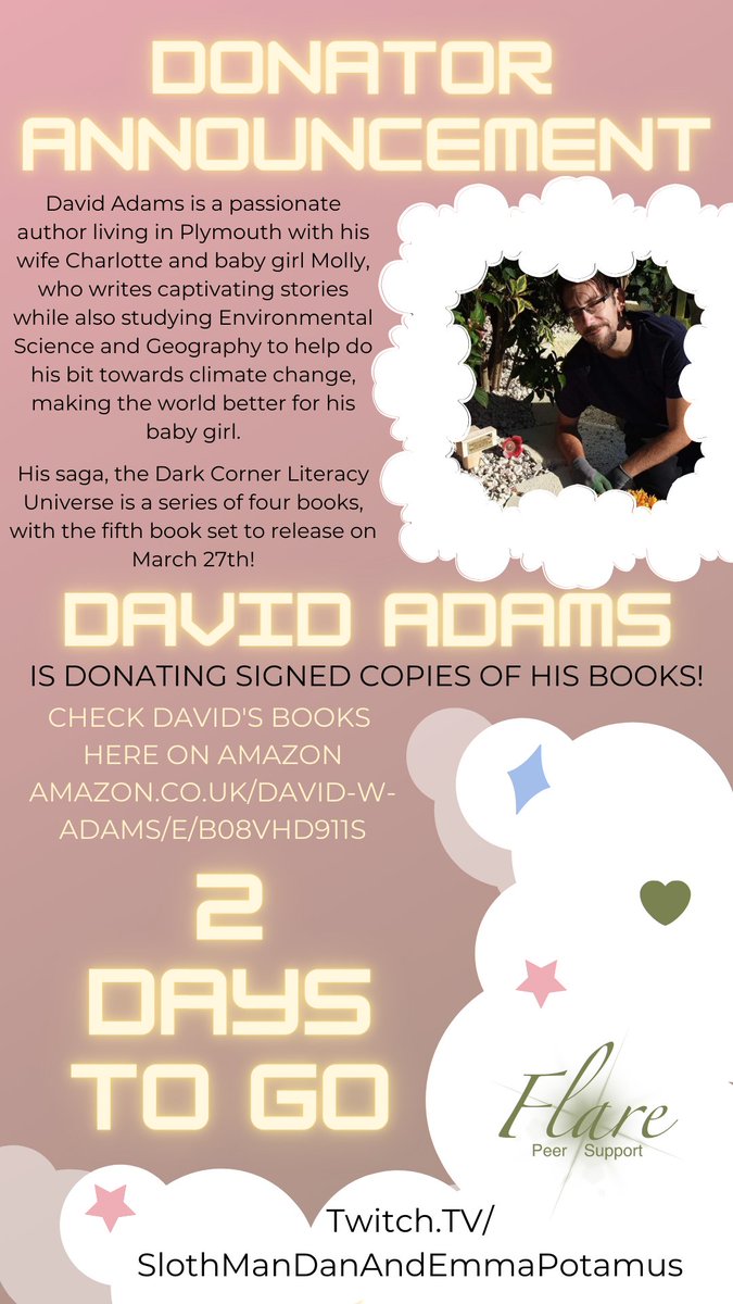 FlareCares's tweet photo. Reading is what? FUNDAMENTAL!
@DavidWAdams1  is the next person to be announced to be collaborating with 
@SlothAndEmma's Flare-A-Thon Fundraiser! Find out more about the #fundraiser here ->
https://t.co/zlRLrWgmfA
-
#FlarePeerSupport #peersupport #mentalhealth #justgiving https://t.co/ryGE1xQ9xg