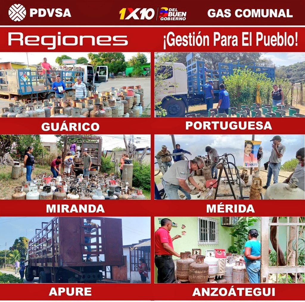 #SabiasQue || PDVSA <a href="/gascomunal/">pdvsa gas comunal</a>, continúa favoreciendo a las familias en todo el territorio nacional con jornadas de llenado y distribución de cilindros de gas doméstico, en un trabajo conjunto y el apoyo del Poder Popular Organizado.

#ChávezFeminista
#GestiónParaElPueblo