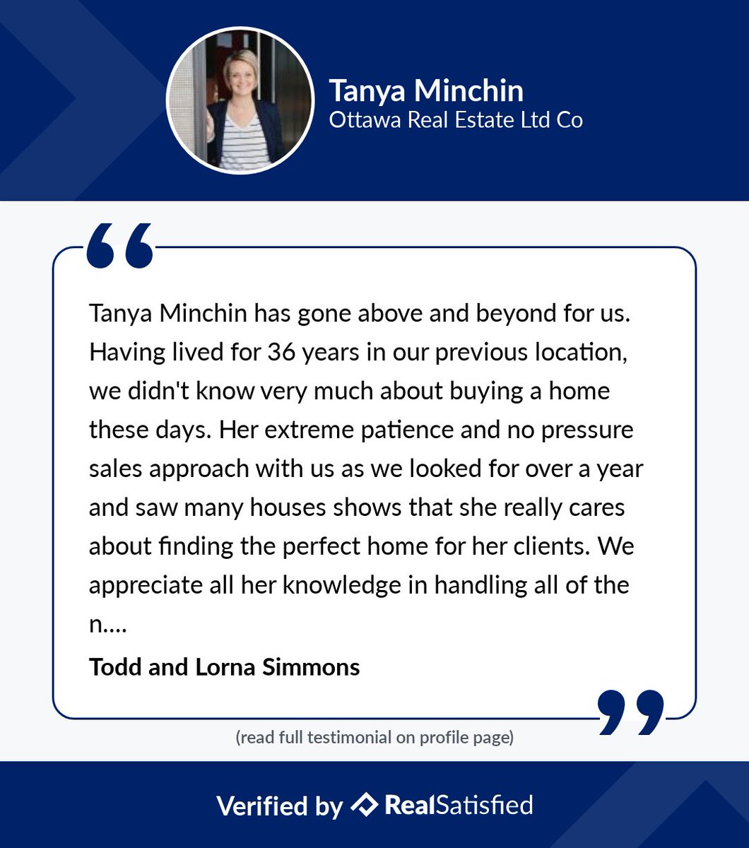 I’m truly honored by this, and smiling from ear to ear. realsatisfied.ca/Tanya-Minchin via @realsatisfied