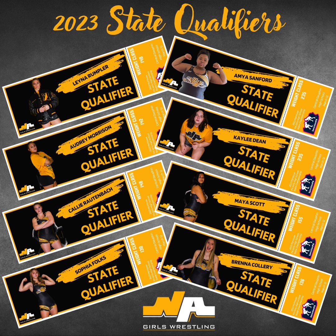 NaGirlsWrestle's tweet image. Here are our eight girls the punched their ticket to the state tournament this Sunday. #sanctionpa