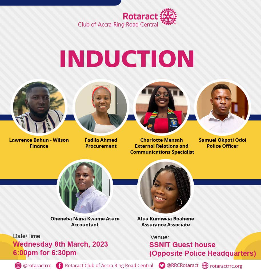 RRCRotaract's tweet image. Join us today as we induct our new members into the RRC.Meet us at the Snnit Guest House, opposite the police headquarters in Ridge. All Rotarians and Rotaractors are invited. Guests are also welcome.
#weareRRC #rotaract #rotarypower
