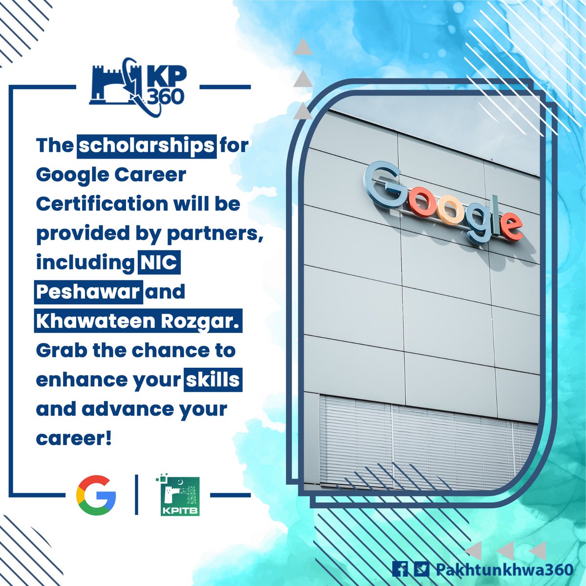 The scholarships for Google Career Certification will be provided by partners, #NICPeshawar & #KhawateenRozgar 
#KPGoesDigital