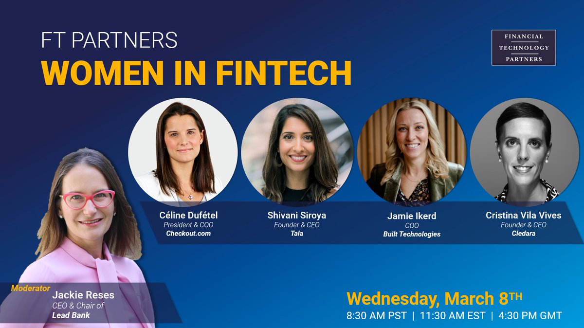 Over $2.5 billion of capital represented on stage at today's <a href="/FTPartners/">Steve McLaughlin FT</a> 3rd annual Women in FinTech VIP video conference.

Tune in. I will be!

ftpartners.com/interviews/wom…