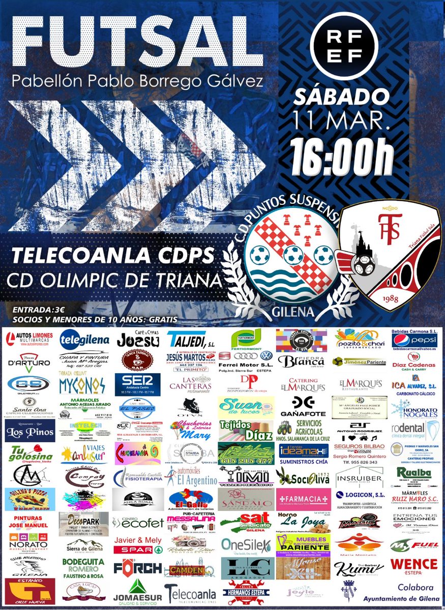 PUNTOS_GILENA's tweet photo. 🚩Jornada 23

👏El primer equipo vuelve al Pablo Borrego para disputar una nueva jornada frente a un histórico del futsal Andaluz.

🤼‍♂️Quinto y sexto clasificados en un duelo en la zona noble de la tercera nacional.

🙌Tú apoyo es fundamental.

#Sientelamagia🌠⚽ https://t.co/GwYvTjwMH1