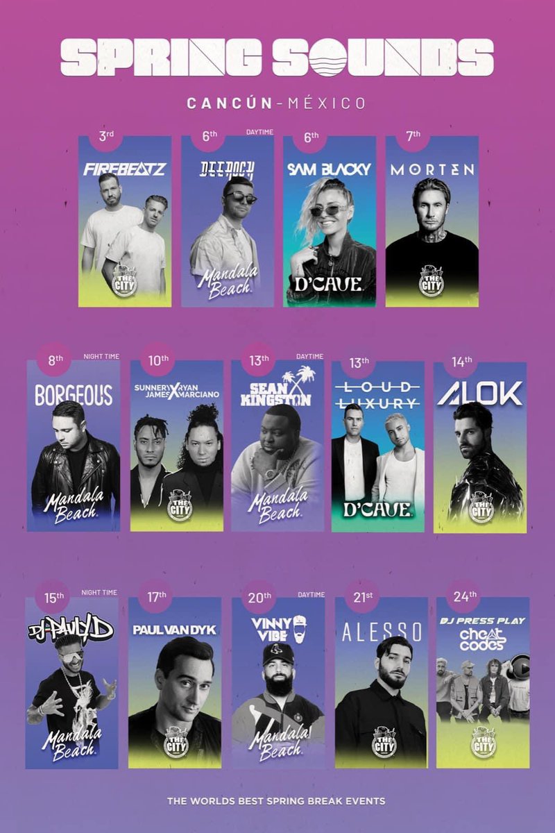 TwittPlaya's tweet image. Spring Break en The City, Mándala Beach y D’Cave 
#SpringSounds #cancun @TheCityCancun @mandalabeachmx
