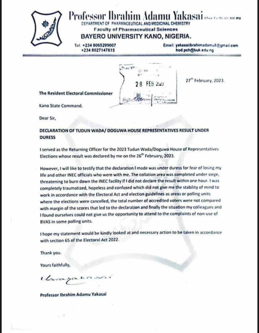 MuchTalksBlog1's tweet photo. A Bayero University Kano {BUK} Professor of Pharmacy  has openly denounce INEC and APC.  
Reveals that he was made to announce that sham election result under duress📌
•
•
Appeal Court. Peter Obi. Ajegunle. Soludo. Sanwo Olu. GRV. https://t.co/xCx82XsJsQ