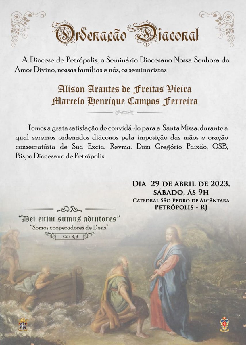 Ordenação diaconal acontece no dia 29 de abril.
Mais detalhes em Notícias - diocesepetropolis.org.br
#diocesedepetropolis #seminariodiocesanodepetropolis
#cnbb
#vaticannewspt
#pascombrasil
#igrejacatolica
