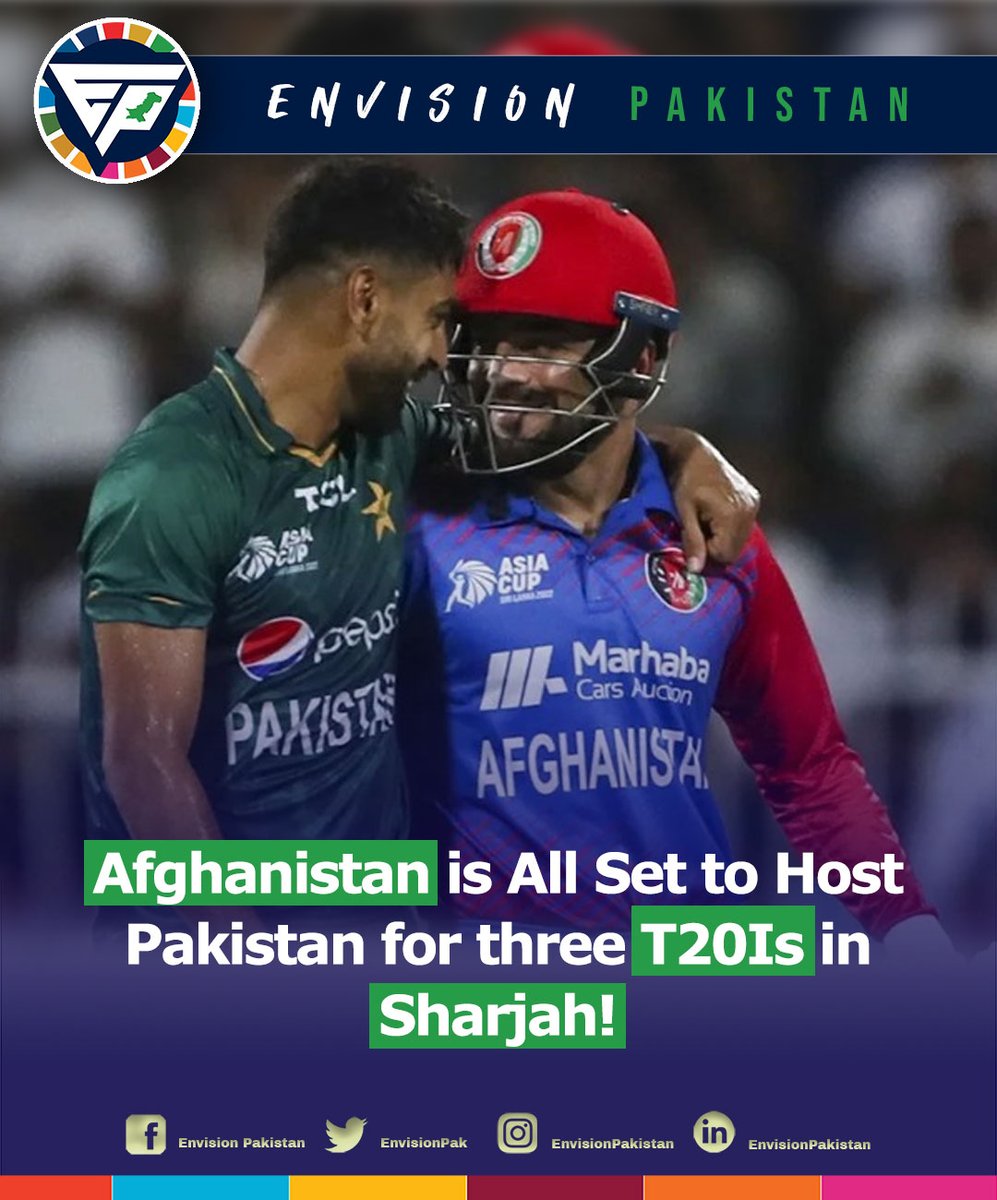 EnvisionPak's tweet photo. Cricket fans can rejoice as Afghanistan and Pakistan gear up for a historic first bilateral T20I series in Sharjah, starting on March 25.
#AfghanistanCricket #PakistanCricket #T20Iseries #Sharjah #CricketRivalry #ExcitementOverloaded https://t.co/SvJARDdBHS