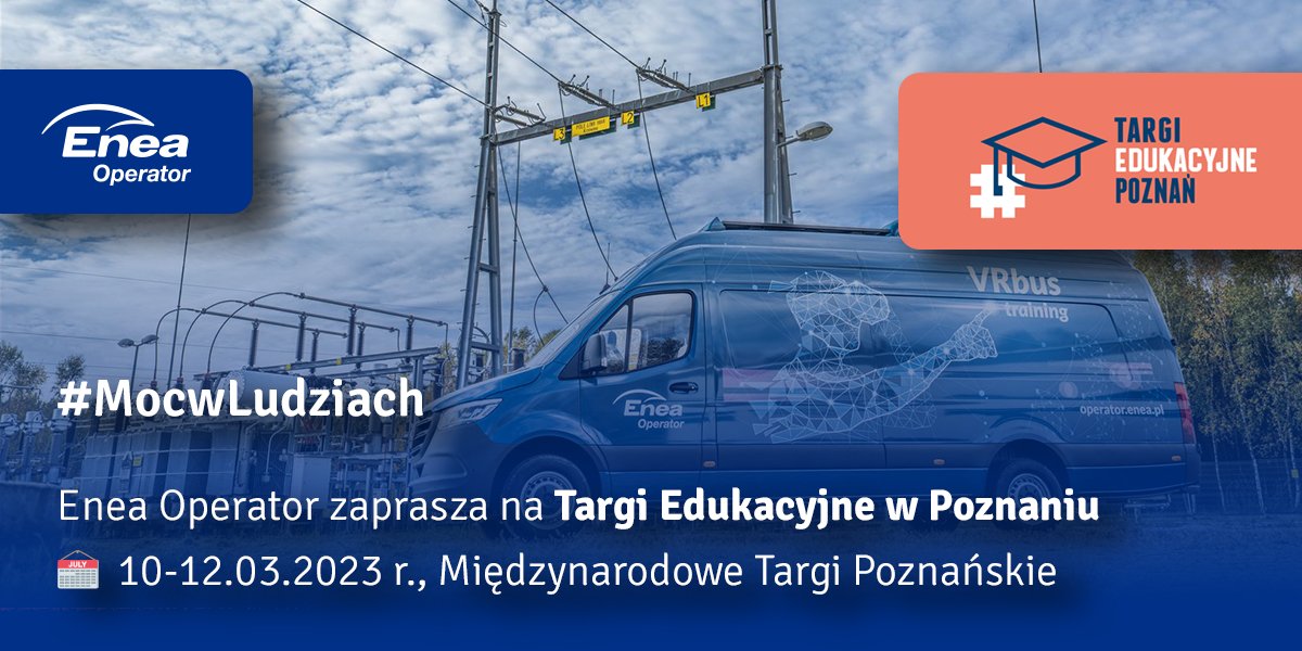 Zapraszamy na @TargiPoznanskie, gdzie w weekend odbędą się #TargiEdukacyjne pod patronatem #EneaOperator 🧐 Na stoisku #MocwLudziach w paw. 8A dowiecie się jak szkolimy elektromonterów i zajrzycie do #VRbus'a 🚘 Więcej o wydarzeniu: edukacja.mtp.pl. #PatronatPełenEnergii