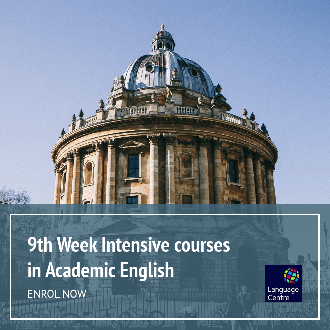 Last chance to enrol on 9th Week Intensive Academic English courses, offering 14 hours of tuition over the week on: • Writing a Thesis or Dissertation (online) • Spoken Communication and Pronunciation (in person) Enrolment closes at 12pm tomorrow! lang.ox.ac.uk/academic-engli…