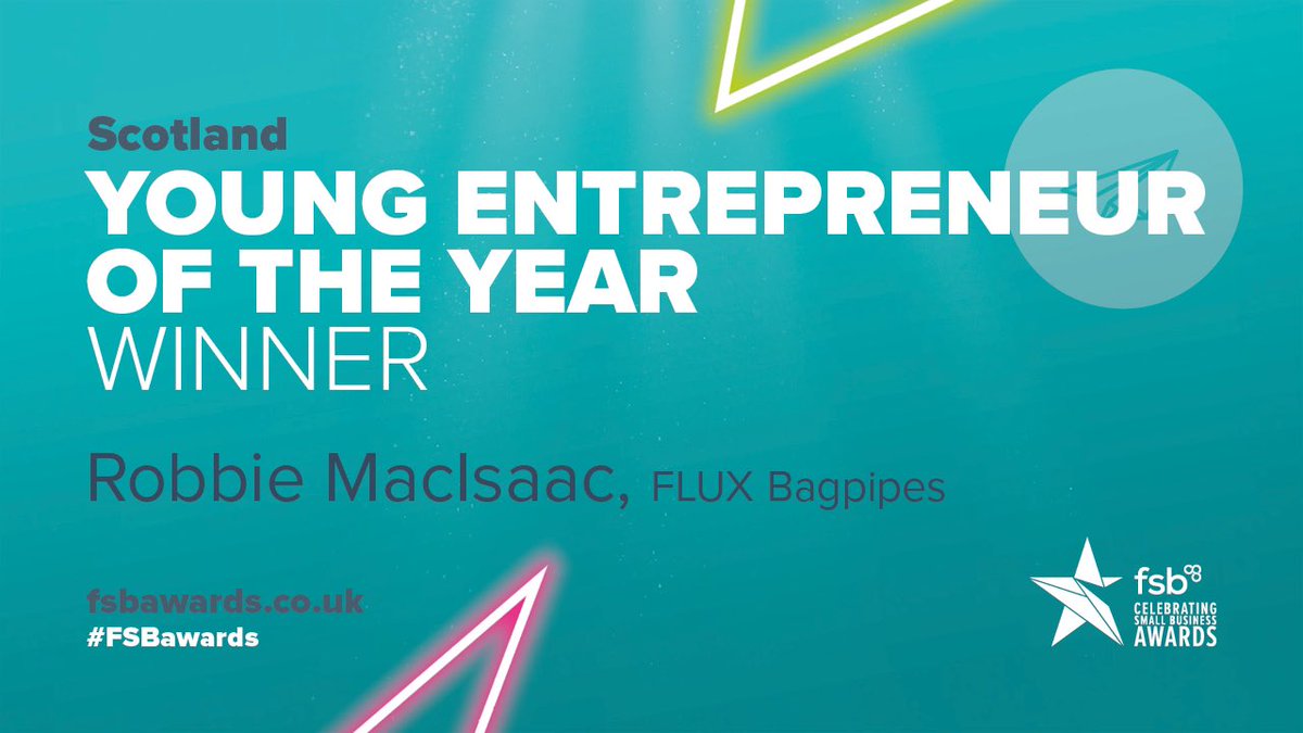 FSBHisashiK's tweet image. Robbie MacIsaac who runs FLUX Bagpipes just won the Young Entrepreneur of the Year award sponsored by @HIEScotland 🥇 Congratulations Robbie - well done 👏🏆🎉 #FSBawards
