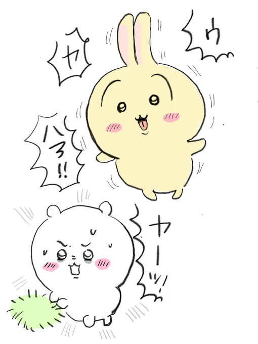 うさぎがんばえー ちいちゃんもがんばえー 
