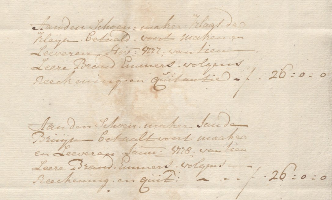 Speuren in archieven levert soms onverwachte bijvangst; in 1777 kocht Waardenburg/Neerijnen bij de schoenmakers Klaas de Kleijn en Jan de Bruyn elk 10 leren brandemmers. De klandizie werd eerlijk verdeeld, ze kregen f 26 uitbetaald <a href="/RARivierenland/">RARivierenland</a> @VanJisca