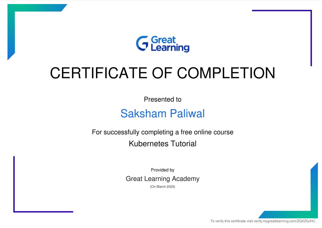 SakshamPaliwal_'s tweet image. Hi all, I have successfully completed the &quot;Kubernetes Tutorial&quot; course offered by Great Learning Academy. 

#GreatLearningAcademy #greatlearning #glacertificate