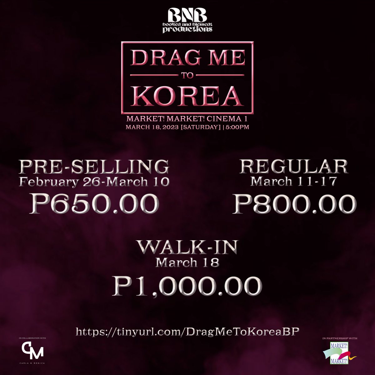 bnbtprod's tweet photo. 2 DAYS LEFT!

🎶Don't hold my hand, don't beg me back
Don't say that we'll make it through this
Yeah, if I'm so beautiful, then why?🎶

Make these queens be your happiest girls by joining us on Drag Me To Korea this March 18 at Market! Market! Cinema 1. https://t.co/B8fRfXCOH3