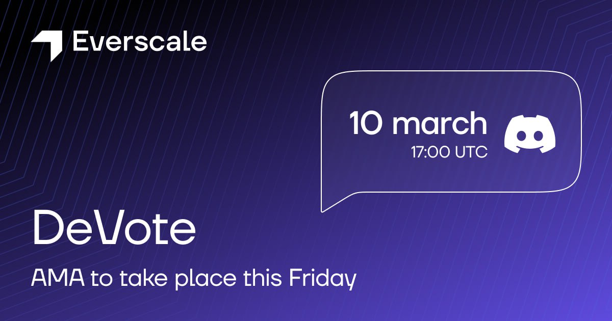 Everscale_net's tweet image. DeVote AMA to take place this Friday 💬

Eugene Morozov and Alexander Zvezdin will answer questions about #DeVote&apos;s product, roadmap, and fundraising plans in an AMA.

🕑 When: March 10, 5pm (UTC)

🔗 Link: discord.gg/6fGC3gbT?event…