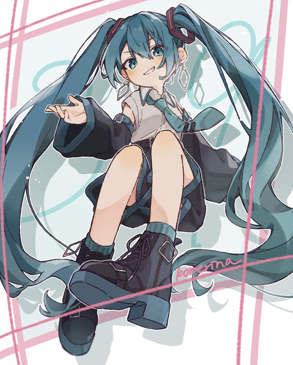hatsune miku 1girl solo twintails necktie long hair jewelry detached sleeves  illustration images