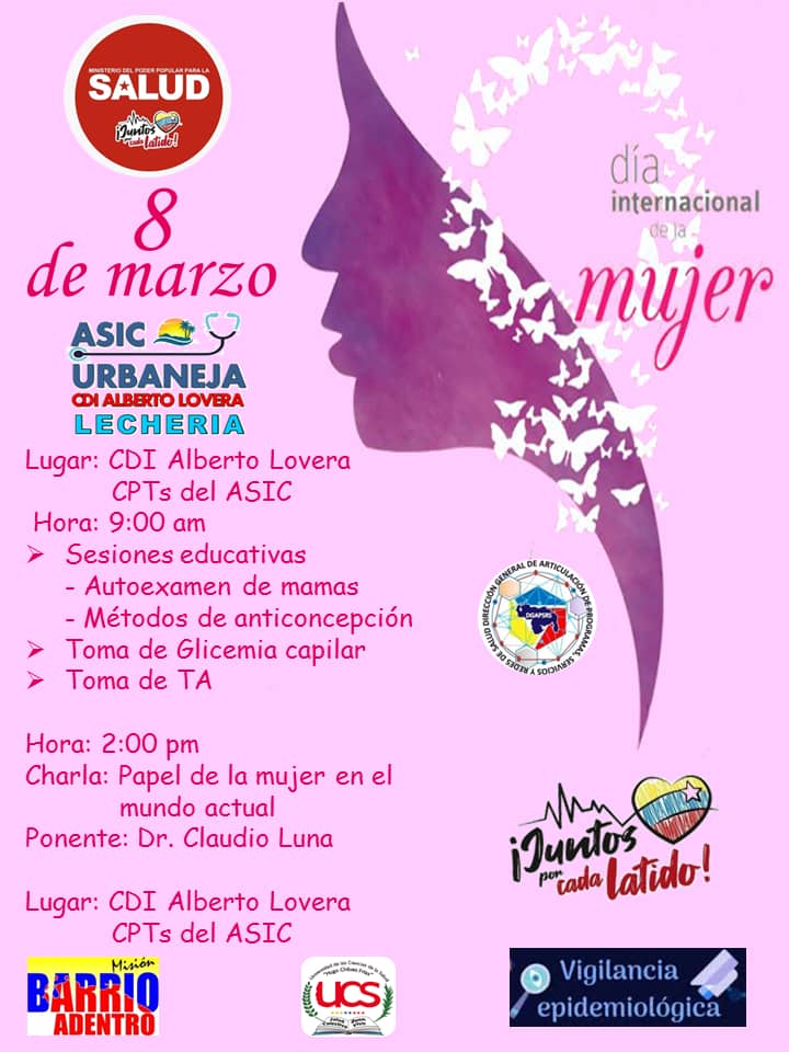 #Asiste || Hoy #08Mar en el marco del Día Internacional de la Mujer, desde el CDI Alberto Lovera en Lechería, se desarrollarán, a través de la Ruta de Atención de la Mujer, actividades para su protección integral y orientación
#JuntosPorCadaLatido
#ChávezFeminista
<a href="/MagaGutierrezV/">Magaly Gutiérrez Viña</a>