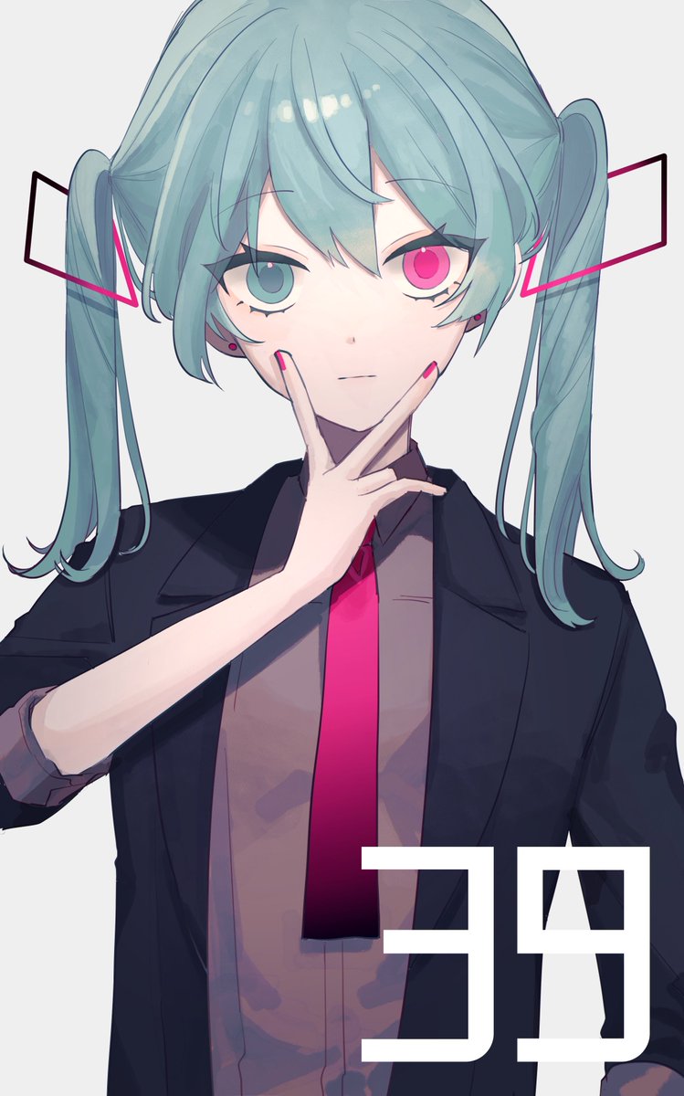 hatsune miku 1girl solo necktie twintails heterochromia jacket shirt  illustration images