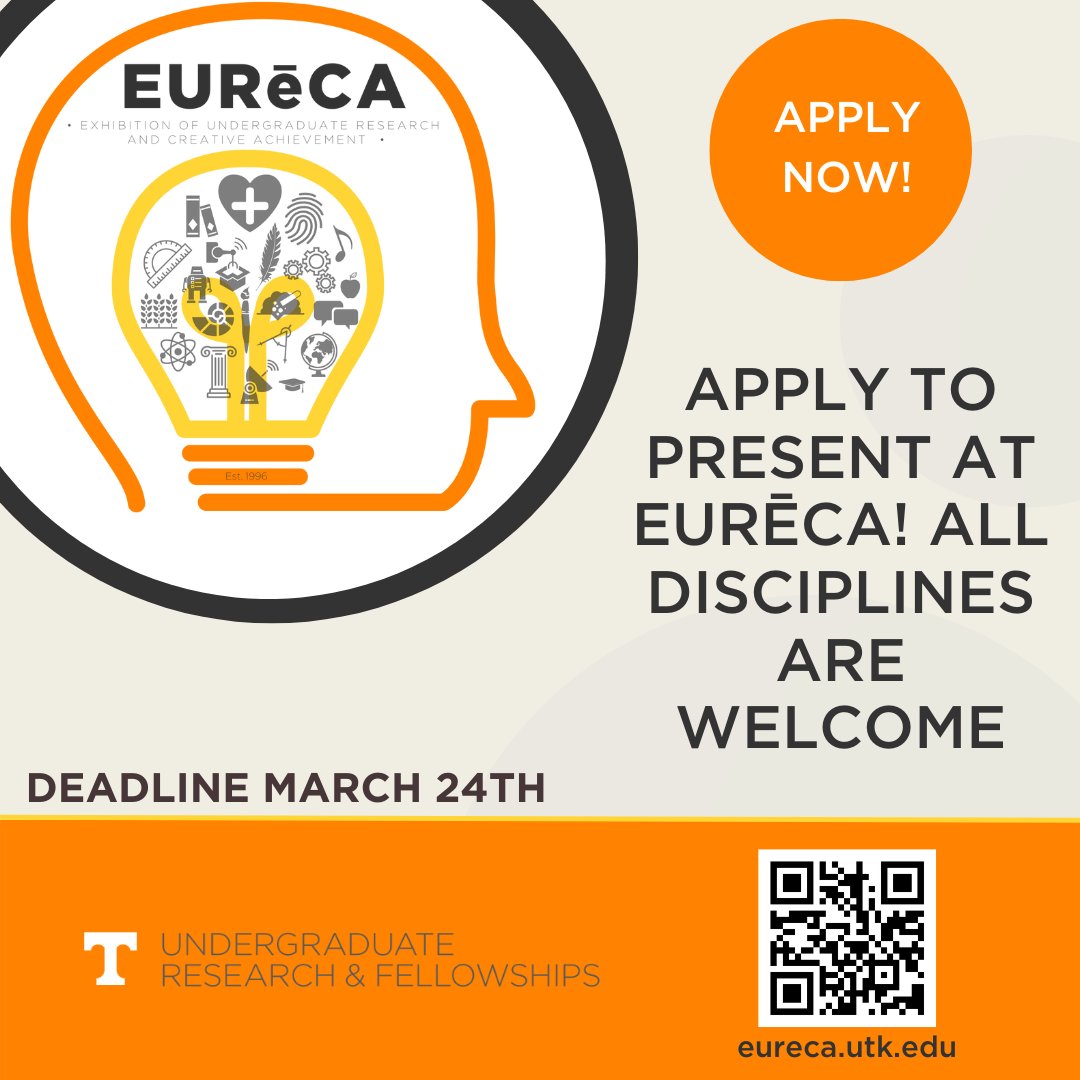 The Exhibition of Undergraduate Research and Creative Achievement (EURēCA) is an annual event showcasing research and creative activities!
.
Entries can be individual or group projects.
.
Apply on our website today!