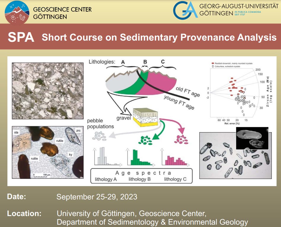 Registration is open for this year's Sedimentary Provenance Analysis (SPA) short course at Göttingen University, held by Hilmar von Eynatten and colleagues! More information: sediment.uni-goettingen.de/spa2023/index.…