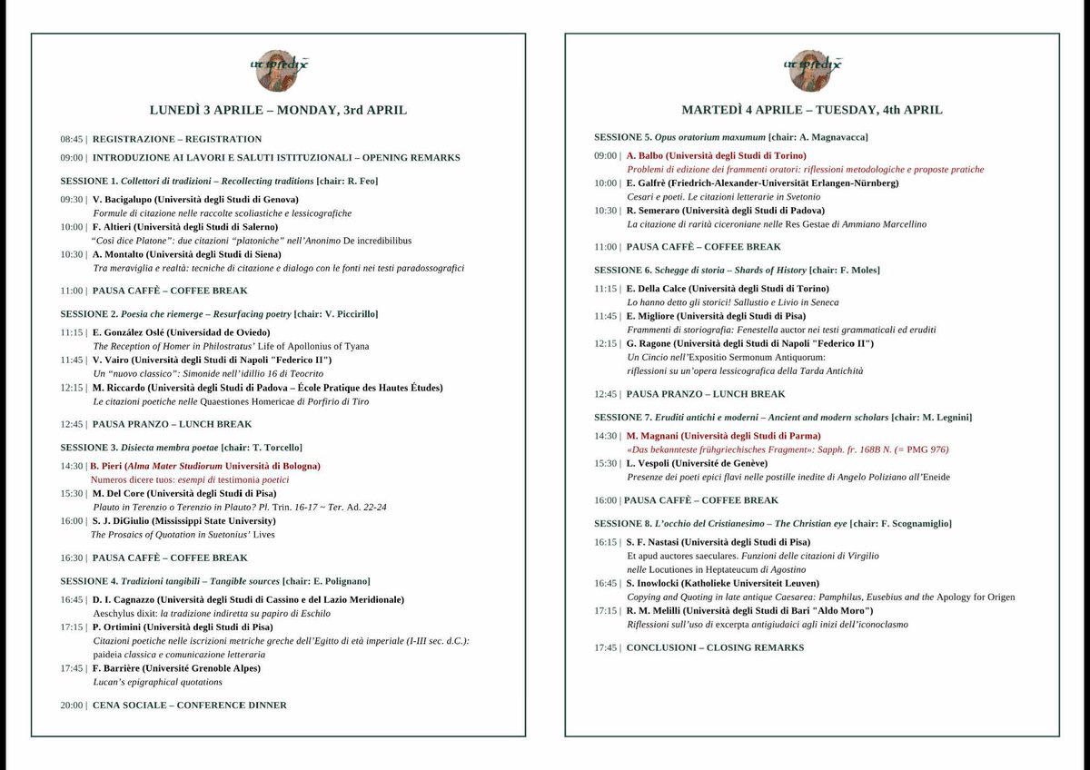 📢 Programme finally out!

📍University of Parma (Chiostro di Lettere - via D'Azeglio 85, Aula C, ground floor)
🗓️  3-4 April 2023  

You are all welcome to attend the conference in person or online through this Zoom link (newcastleuniversity.zoom.us/j/88595292203).