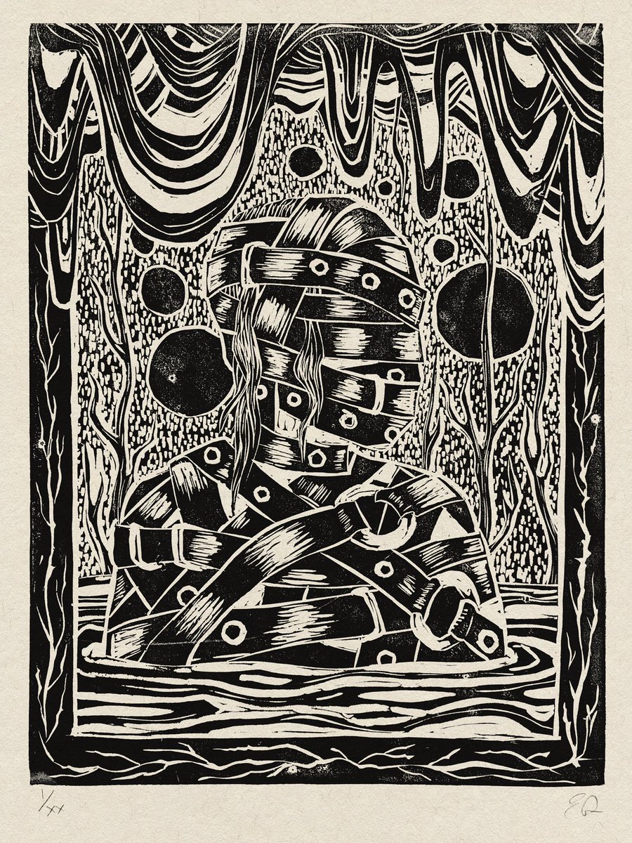 Wanted to share the first relief prints I've made in like 5 years. It's been cool to re-explore printmaking in my free time recently, I've really missed working in the physical realm

9x12" linoleum cuts, hand printed on kitakata paper 