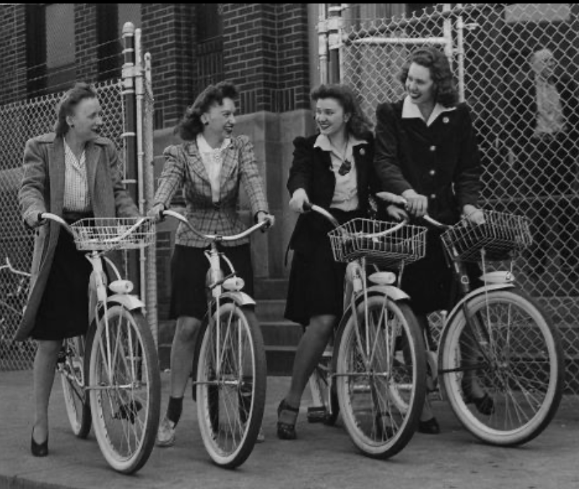 hagleymuseum's tweet photo. Pedaling towards progress in the 1930s. These stenographers are biking to work at one of @generalelectric's Midwest plants from @Hagley_Library's @USChamber Collection. Find more than 1,000 photographs of U.S. business here: https://t.co/HmuG57k1jL #archives #WHM #WorkerWednesday https://t.co/RobaMvAGOz