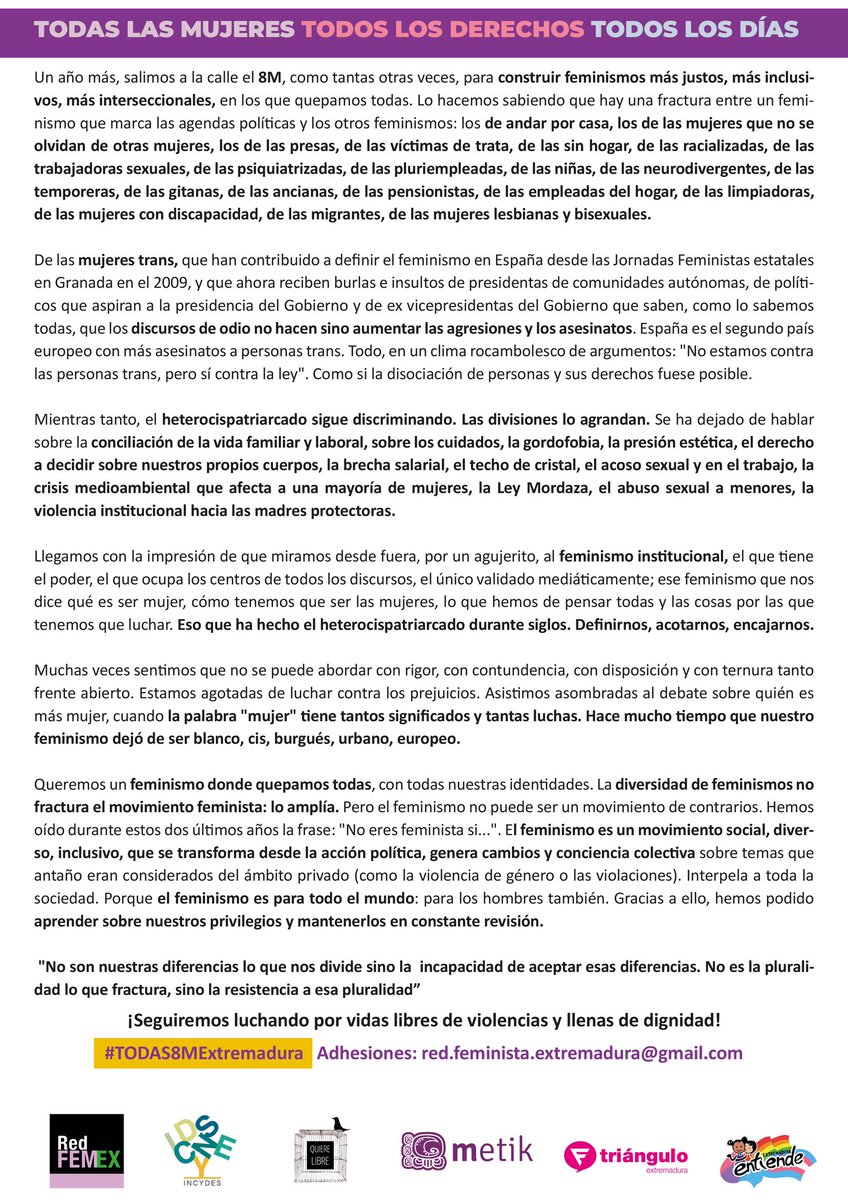 RedFemex's tweet image. #Todas8MExtremadura