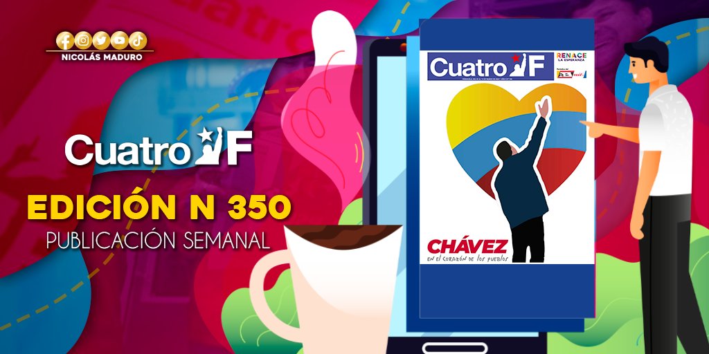 La edición N° 350 del semanario digital <a href="/CuatroFWeb/">Cuatro F Web</a> viene con un resumen especial en honor al Comandante Chávez. Su legado sigue vivo en el corazón de la mujer trabajadora y el hombre trabajador de la Patria Grande. ¡Chávez es presente y futuro! ==> bit.ly/41Ov4qx