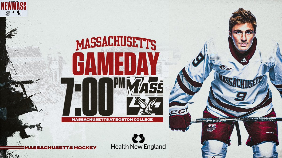 UMassHockey's tweet photo. GAMEDAY Presented by @HNEinc

🆚 Boston College
📍 Chestnut Hill, Mass.
⏰ 7:00 PM
📻 https://t.co/7EAZnpnvt8
🖥️ ESPN+ | NESN+
📈 https://t.co/OmRgAZYq4b
🎟️ https://t.co/smUOOozBZZ

#NewMass X #Flagship 🚩 https://t.co/uyFcR3fQKl
