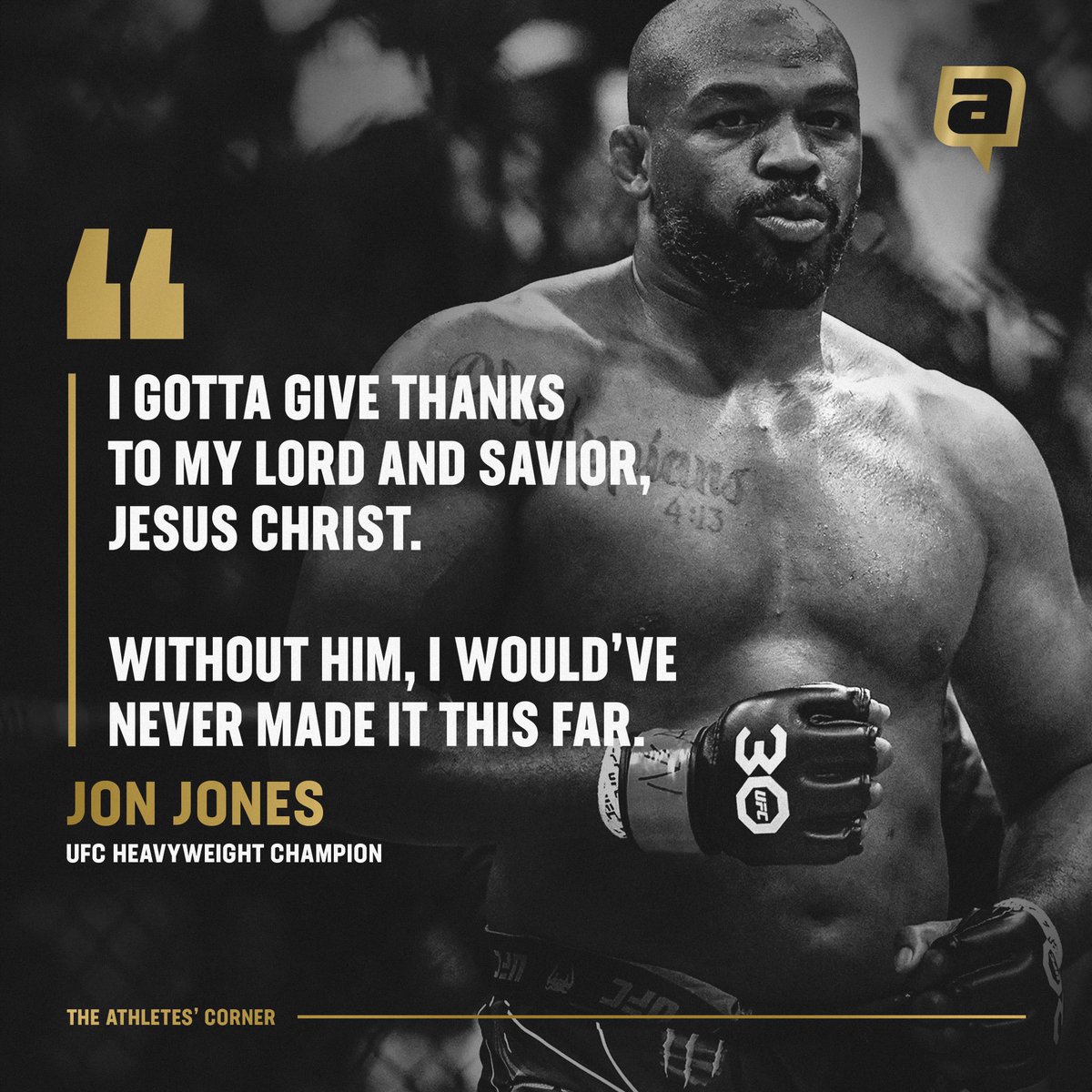 After becoming the UFC Heavyweight Champion this weekend, <a href="/JonnyBones/">Jonny Meat</a> gave thanks to his Lord and Savior - Jesus Christ 🙏