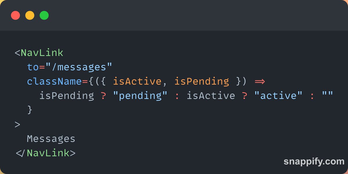 Remix 💿 on Twitter: "<NavLink> makes it easy to style your links when they're active or pending. Just pass a function to `className`, `style`, or `children` and render whatever you need! Router Remix 💿 on Twitter: "<NavLink> makes it easy to style your links when they're active or pending. Just pass a function to `className`, `style`, or `children` and render whatever you need! Router
