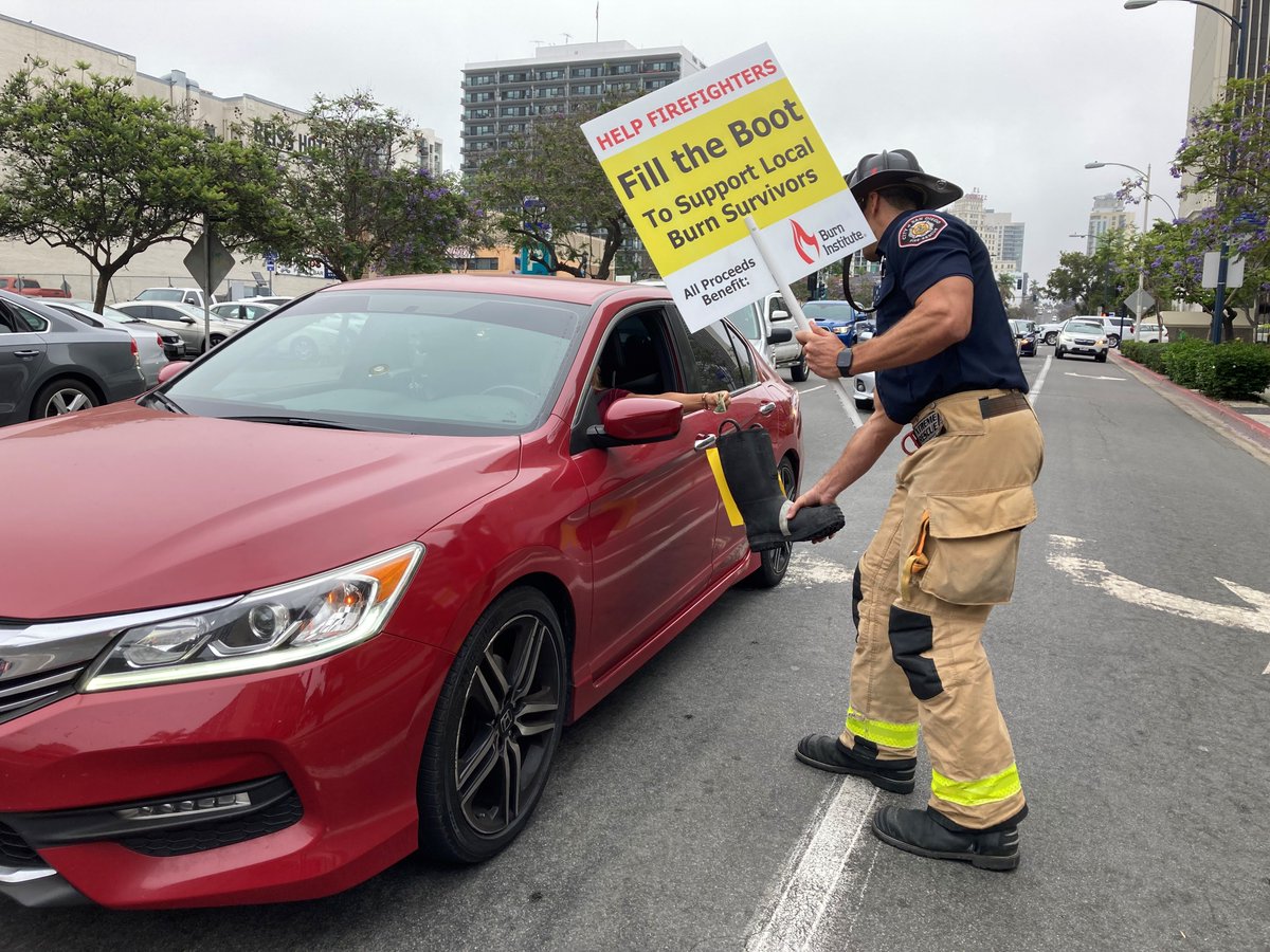 SDFD's tweet photo. The annual @Burn_Institute Firefighter Boot Drive is tomorrow! Thur 3/9 SDFD firefighters look forward to seeing you & collecting your $$ donations at major intersections during the morning commute. Or you can donate online https://t.co/pelCVtHpY3 Thank you San Diego! #bootdrive https://t.co/8VNdszFf2o