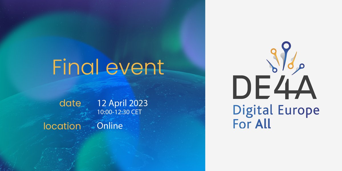 📢 THIS IS AN INVITATION❗️ DE4A FINAL EVENT
🗓️April 12, 10:00-12:30 CET (Online)
Join us for a quick, easy-to-understand overview of #DE4A results: once-only functionality, efficient #egovernment services and more!
Check the agenda and register for free👉finalevent.de4a.eu