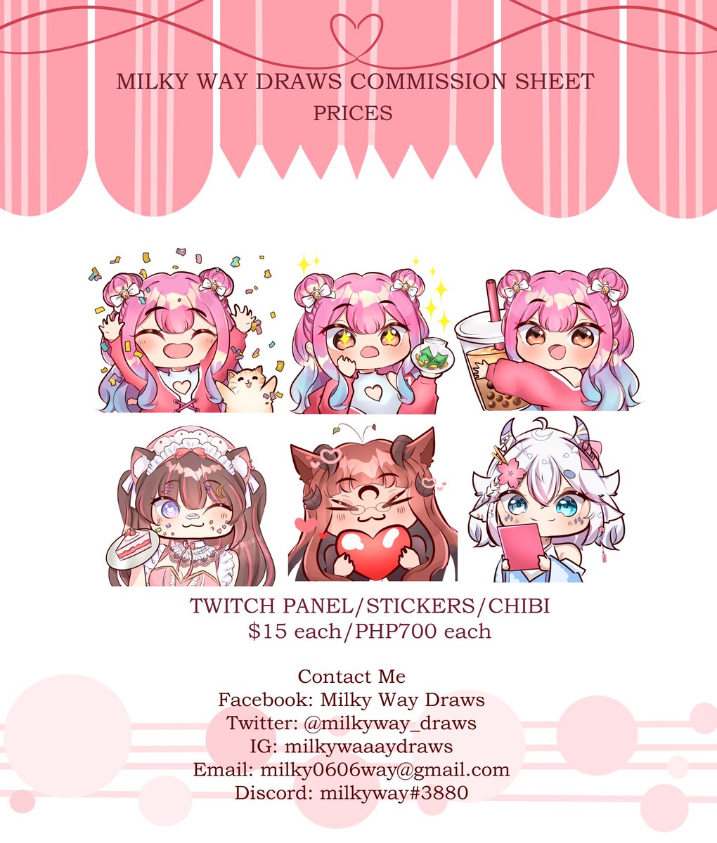 milkyway_draws's tweet photo. 🤍OPEN FOR COMMISSIONS🤍

From twitch/discord emotes, twitch panels, chibi, eye banners, PNGs, simple anime styled illustrations, dm to inquire or commish ✨ check each picture, thank you so much🤍

#commissionsopen #anime #digitalart #illustration #drawing #kawaii https://t.co/g9WyZE7JQQ