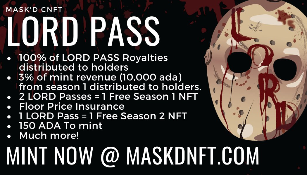 maskd_cnft's tweet photo. LORD PASS Benefit highlights! 
Be on the lookout for a full detailed doc!

What are you waiting for!?!
✅Like, Share, Rt!

#CNFT #CNFTCommunity #HostileTakeover
#CNFTs #CNFTGiveaway #CardanoNFTs $ADA https://t.co/sFflAAVsAq
