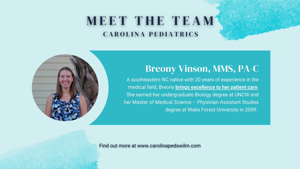 Meet Breony Vinson, MMS, PA-C! Breony not only knows the Wilmington area and community well (as a southeastern NC native), but she is a remarkable asset to the Carolina Pediatrics team and patients. 

#carolinapediatrics #carolinapedswilm #pediatrics #carolinapedsteam