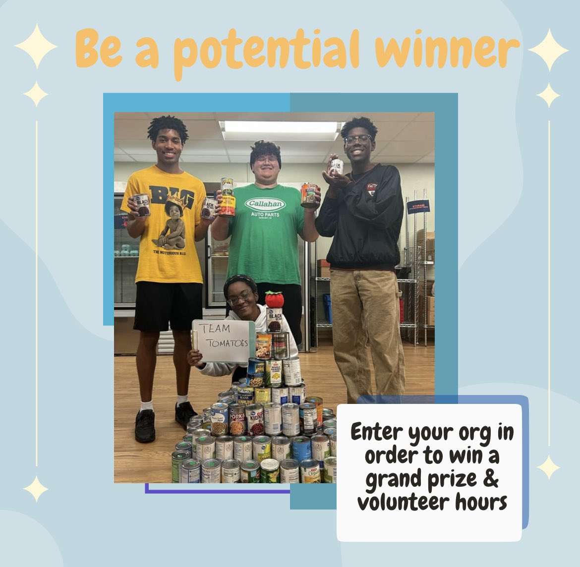 E mail the food pantry, foodpantry@shsu.edu to sign up for your organization for our event “Pans to Cans”. All you need to do is to collect canned goods and build a can castle to enter for a chance to win the grand prize! 🏆🍅🥫

#SHSU26  #SHSU25  #SHSU24  #SHSU23  #SHSU