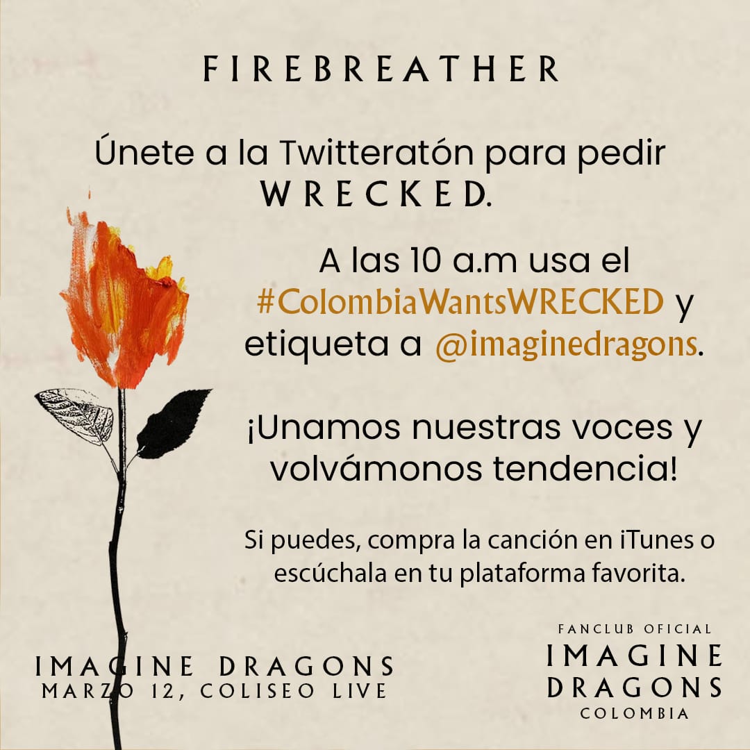 Valen_R14's tweet photo. #ColombiaWantsWRECKED please addnthis song again in the setlist 
@Imaginedragons https://t.co/06vDOZTwiq