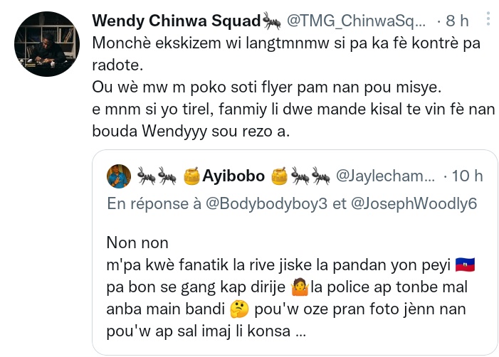 Jaylechammeur's tweet photo. @D__gust 👇
@D__gust wè aksyon yon chinwa 🐜 m'panse si misye te gen mounité 🤷‍ li patap janm reyaji 🤷‍ konsa fòk li ta byen li 🤷‍ tweet la 
Antouka tout chinwa 🐜 se chinwa men tout chinwa 🐜 pa menm 
m'panse si misye te gen respè pou manman'l li patap pran plezi antre nan manman moun https://t.co/R8i8x3fT8Q