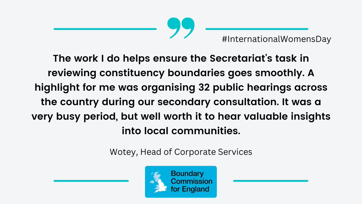 This #InternationalWomensDay, we caught up with Wotey, our Head of Corporate Services, to ask what she's enjoyed most about her role at the Boundary Commission for England #IWD2023