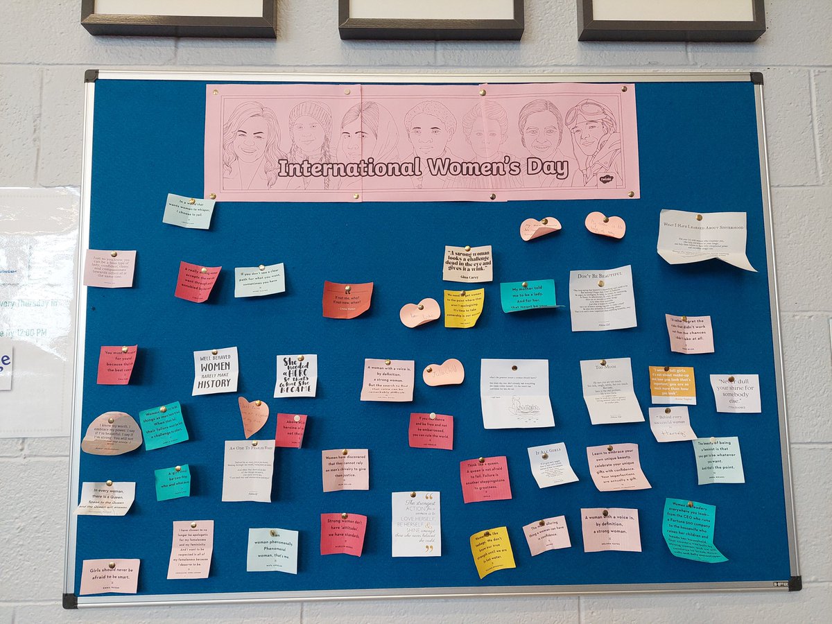 JCSPLynottLib's tweet photo. Happy International Women's Day ♀️👭💕
All our lovely ladies, students and staff, celebrated with inspirational quotes and poems from famous figures ✨
And some of the boys shared the women that inspire them 💞

 #InternationalWomensDay @ClogherRoadCC @jcsplibraries https://t.co/v8a674eSwa