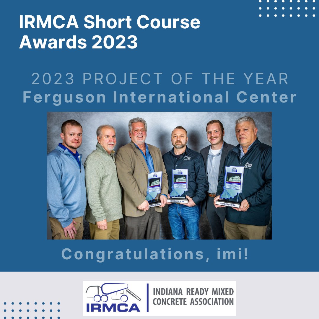 IndianaReadyMix's tweet photo. Celebrating @irvingmaterials for winning the 2023 Project of the Year Award at the #IRMCA #ShortCourseAwards!

The Ferguson Intl. Center at @IndianaUniv was built with 4k yds of concrete #wow, help from Weddle Brothers, @AndPhifer, and @AmericanStrpnt. 

#NRMCA #Concrete #Indiana https://t.co/TwqPWG8Mq8