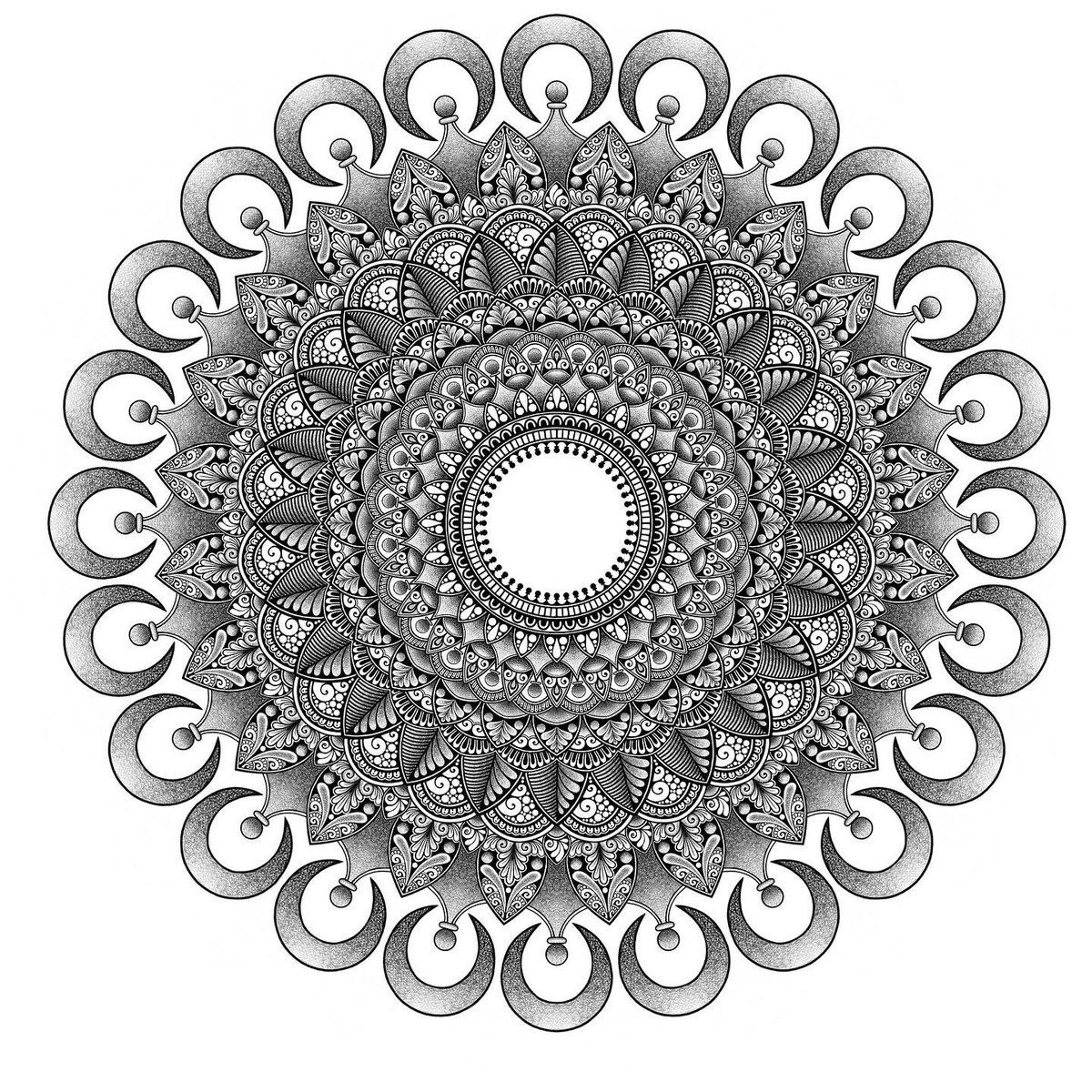 LovettLovesBook's tweet photo. Well, I thought this was finished last night but it just didn’t feel complete. It finally does today.
#digitalart #IAmDrawing #IpadPro #ApplePencil #Mandalas #BlackAndWhite #Stippling #Pointillism #Dotwork #DetailingDoneRight #amaziograph #amaziographapp #symmetry #monochrome https://t.co/rkkDwl9SVG